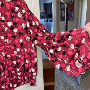 CAbi Floral Blouse in Red and Pink